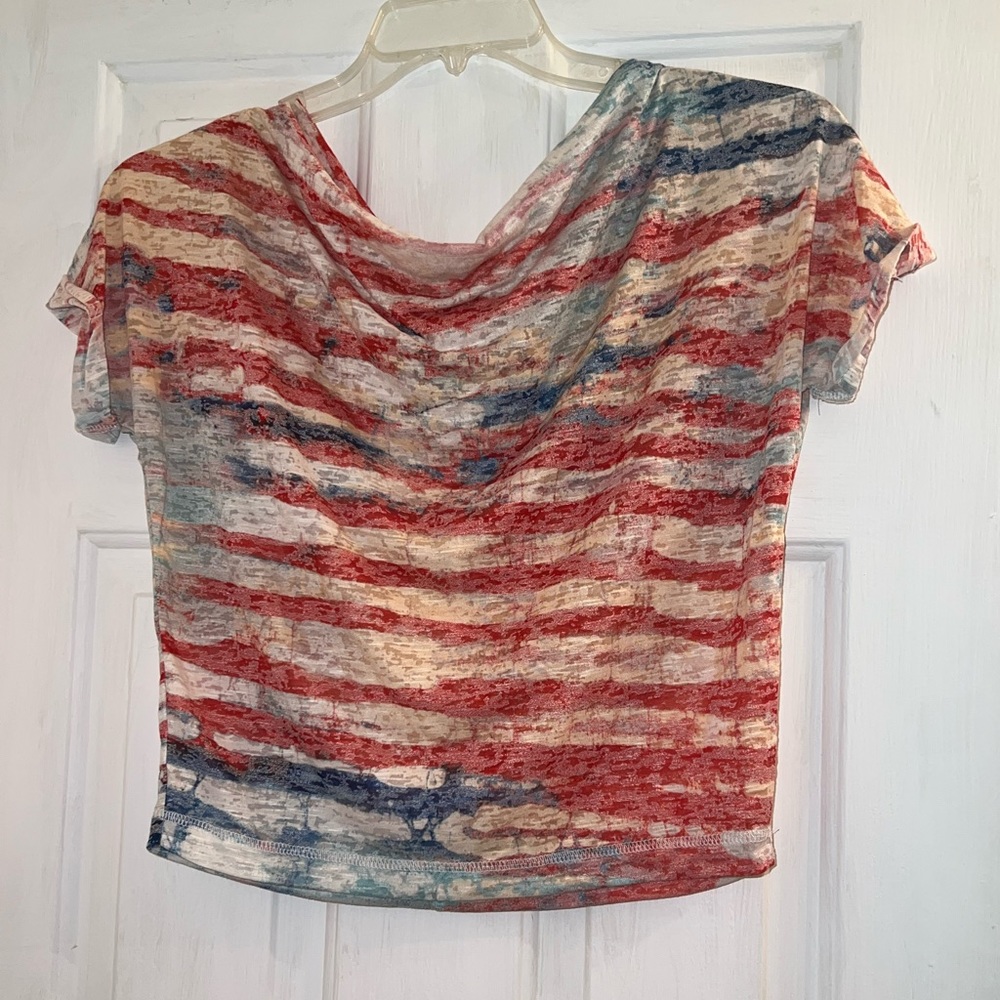 Size XS red white blue striped patriotic flag American shirt top blouse
